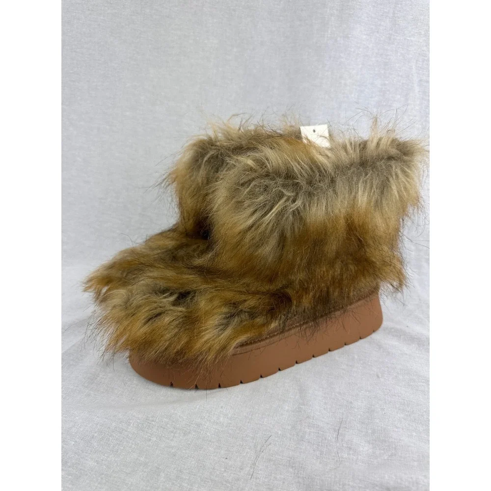 A New Day Womens Faux Fur Memory Foam Platform Boots Brown‎ Multi Size 9 NWT